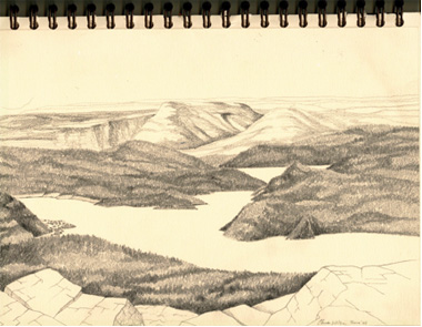  Chris Wilson:  Gros Morne sketch: Woody Point from Tablelands @ 500 metres , 2002; courtesy the artist